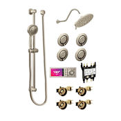 Moen Velocity Shower System with Rain Shower, Arm/Flange, Hand Shower, Drop Ell, Controller, Valve, Body Sprays, and Body Spray Rough-Ins Brushed Nickel