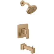 Moen Iver Tub and Shower Trim Package with 1.75 GPM Modern Single Function Shower Head Bronzed Gold