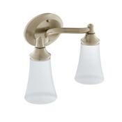Moen Eva 14" Wide 2 Light Bathroom Vanity Light with Frosted Shades Brushed Nickel