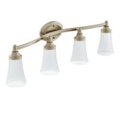 Moen Eva 32" Wide 4 Light Bathroom Vanity Light with Frosted Shades Brushed Nickel