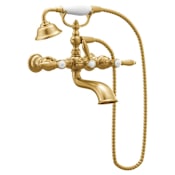 Moen Weymouth Floor Mounted Clawfoot Tub Filler with Built-In Diverter, Lever Handles, and Hand Shower - Risers and Rough-In Sold Separately Brushed Gold