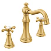 Moen Weymouth Double Handle Widespread Bathroom Faucet - Pop-Up Drain Included Brushed Gold