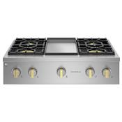 Monogram 36 Inch Wide Professional Natural Gas Rangetop with 4 Burners and Griddle Stainless Steel