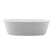 MTI Baths Bowie 69" Free Standing Sculpture Stone Soaking Tub with Rear Drain, Drain Assembly, and Overflow Biscuit Gloss