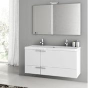 Nameeks ACF 48" Wall Mounted / Floating Vanity Set with Wood Cabinet, Ceramic Top with 1 Sink and 1 Mirror Glossy White