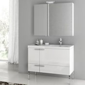 Nameeks ACF 39-1/5" Floor Standing Vanity Set with Wood Cabinet, Ceramic Top with 1 Sink - less Mirror Glossy White