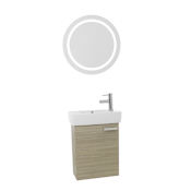 Nameeks Cubical 18" Wall Mounted / Floating Vanity Set with Wood Cabinet, Ceramic Top with Single Basin Sink, Mirror, and Single Faucet Hole Larch Canapa