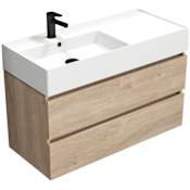 Nameeks Block 40" Wall Mounted Single Basin Vanity Set with Cabinet and Ceramic Vanity Top Brown Oak