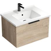Nameeks Bodrum 24" Wall Mounted Single Basin Vanity Set with Cabinet and Ceramic Vanity Top Brown Oak