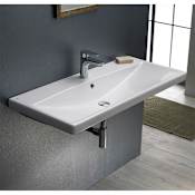 Nameeks Elite 31-1/2" Ceramic Wall Mounted/Drop in Bathroom Sink with One Faucet Hole - Includes Overflow White