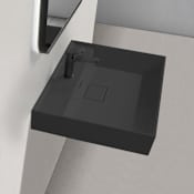 Nameeks Sharp 18-7/8" Square Ceramic Wall Mount / Drop In Bathroom Sink with Overflow and Single Faucet Hole Matte Black