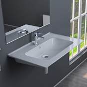 Nameeks Blue 23-1/2" Rectangular Ceramic Wall Mount / Drop In Bathroom Sink with Overflow and Single Faucet Hole White