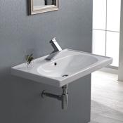 Nameeks Arya 25-1/2" Rectangular Ceramic Wall Mount / Drop In Bathroom Sink with Overflow and Single Faucet Hole White