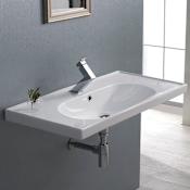 Nameeks Arya 31-1/2" Rectangular Ceramic Wall Mount / Drop In Bathroom Sink with Overflow and Single Faucet Hole White