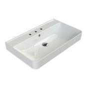 Nameeks Hera 31-1/2" Rectangular Ceramic Drop In/Wall Mounted Bathroom Sink with Overflow and 3 Faucet Holes at 8" Centers White