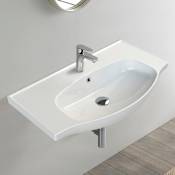 Nameeks Lila 31-1/2" Rectangular Ceramic Wall Mount / Drop In Bathroom Sink with Overflow and Single Faucet Hole White
