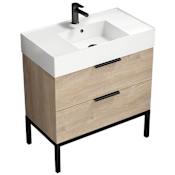 Nameeks Derin 32" Free Standing Single Basin Vanity Set with Cabinet and Ceramic Vanity Top Brown Oak