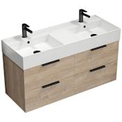 Nameeks Derin 48" Wall Mounted Double Basin Vanity Set with Cabinet and Ceramic Vanity Top Brown Oak