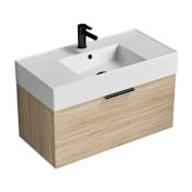 Nameeks Derin 32" Wall Mounted Single Basin Vanity Set with Cabinet and Ceramic Vanity Top Brown Oak / Black