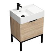 Nameeks Derin 24" Free Standing Single Basin Vanity Set with Cabinet and Ceramic Vanity Top Brown Oak / Black