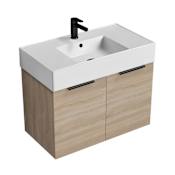 Nameeks Derin 32" Wall Mounted Single Basin Vanity Set with Cabinet and Ceramic Vanity Top Brown Oak / Black