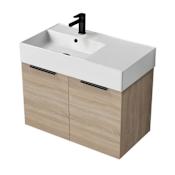 Nameeks Derin 32" Wall Mounted Single Basin Vanity Set with Cabinet and Ceramic Vanity Top Brown Oak / Black