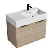 Nameeks Derin 32" Wall Mounted Single Basin Vanity Set with Cabinet and Ceramic Vanity Top Brown Oak