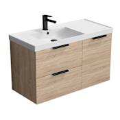 Nameeks Lisbon 36" Wall Mounted Single Basin Vanity Set with Cabinet and Ceramic Vanity Top Brown Oak / Black
