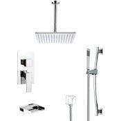 Nameeks Remer Shower Tub and Shower Trim Package with Single Function Rain Shower head and Hand Shower - Includes Valve Trim and Rough In Chrome