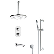 Nameeks Remer Shower Tub and Shower Trim Package with Single Function Rain Shower head and Hand Shower - Includes Valve Trim and Rough In Chrome