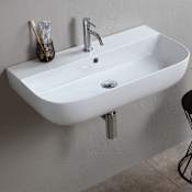 Nameeks Scarabeo Glam 30" Rectangular Ceramic Vessel or Wall Mounted Bathroom Sink with One Faucet Hole - Includes Overflow White