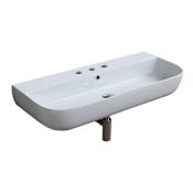 Nameeks Glam 37-3/8" Rectangular Ceramic Wall Mount / Drop In Bathroom Sink with Overflow and 3 Faucet Holes at 8" Centers White