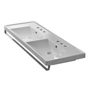 Nameeks Scarabeo 48" Ceramic Double Basin Bathroom Sink for Wall Mounted or Drop In Installation with Holes Drilled for Two Faucets - Includes Overflow and Hand Towel Bar White