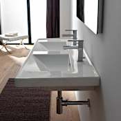 Nameeks Scarabeo 48" Ceramic Wall Mounted / Drop In Bathroom Sink with Two Faucet Holes - Includes Overflow White
