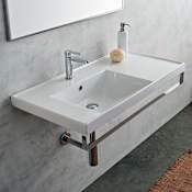 Nameeks Scarabeo 36-1/5" Ceramic Wall Mount Bathroom Sink with One Faucet Hole - Includes Overflow White