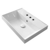Nameeks Scarabeo 23-3/5" Ceramic Bathroom Sink for Drop In Installation with Three Faucet Holes - Includes Overflow White