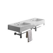 Nameeks Scarabeo Teorema 2.0 56" Rectangular Ceramic Vessel or Wall Mounted Bathroom Sink with Holes Drilled for Two Faucets - Includes Overflow White