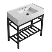 Nameeks Teorema 2 31-7/8" Rectangular Ceramic Console Bathroom Sink with Overflow and 3 Faucet Holes at 8" Centers Black