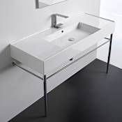 Nameeks Scarabeo Teorema 2.0 48" Rectangular Ceramic Console Bathroom Sink with One Faucet Hole - Includes Overflow White