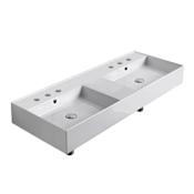 Nameeks Teorema 2.0 47-13/16" Rectangular Ceramic Wall Mount / Drop In Bathroom Sink with Overflow and 3 Faucet Holes at 8" Centers per Basin White