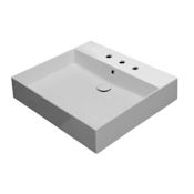 Nameeks Teorema 2.0 Plus 23-5/8" Square Ceramic Wall Mount / Drop In Bathroom Sink with Overflow and 3 Faucet Holes at 8" Centers White