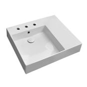 Nameeks Teorema 2.0 Plus 23-5/8" Rectangular Ceramic Wall Mount / Drop In Bathroom Sink with Overflow, Left Offset Basin and 3 Faucet Holes at 8" Centers White