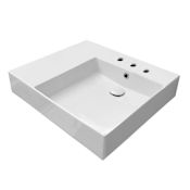 Nameeks Teorema 2.0 Plus 23-5/8" Rectangular Ceramic Wall Mount / Drop In Bathroom Sink with Overflow, Right Offset Basin and 3 Faucet Holes at 8" Centers White