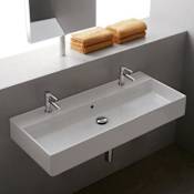 Nameeks Scarabeo 39-3/8" Ceramic Wall Mounted / Vessel Bathroom Sink with Two Faucet Holes - Includes Overflow White