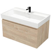 Nameeks Sharp 32" Wall Mounted Single Basin Vanity Set with Cabinet and Ceramic Vanity Top Brown Oak