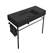Nameeks Teorema 49" Rectangular Ceramic Console Bathroom Sink with Three Faucet Holes - Includes Overflow and Matte Black Stand Matte Black