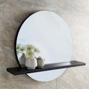 Native Trails Solace 25" W x 22" H Circular Wood Frameless Bathroom Wall Mirror Midnight Oak