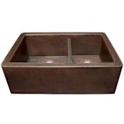 Native Trails Farmhouse Duet 33" Farmhouse Double Basin Copper Kitchen Sink Antique Copper