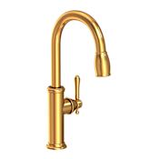 Newport Brass Chesterfield 1.8 GPM Single Hole Pull Down Kitchen Faucet Aged Brass