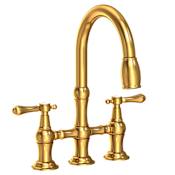 Newport Brass Chesterfield 1.8 GPM Widespread Bridge Pull Down Kitchen Faucet Aged Brass